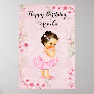 Affiche Ballerine Fille Bébé Fleurs Roses