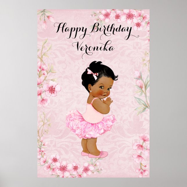 Affiche Ballerine Fille Rose Fleurs (Devant)
