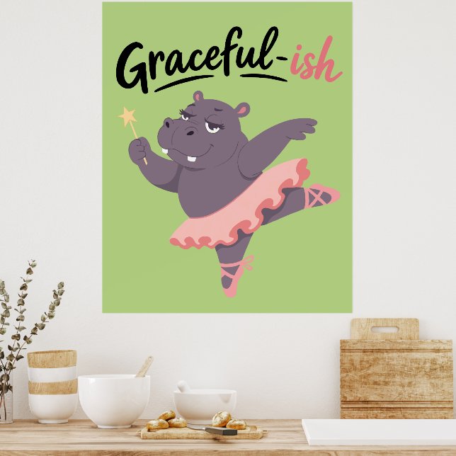 Affiche Ballerine Hippopotame Plutôt Gracieuse (Cuisine)