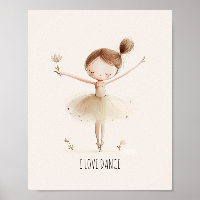 Affiche Ballerine Mignonne Ballet J'aime la Danse Aquarell (Devant)