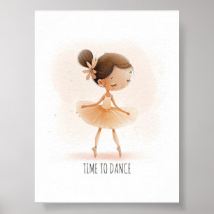 Affiche Ballérine Mignonne Temps de Danse Aquarelle