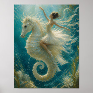 Affiche Ballerine surréaliste et fantaisie hippocampe