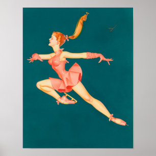 Affiche Ballerine vintage de patineur de glace,