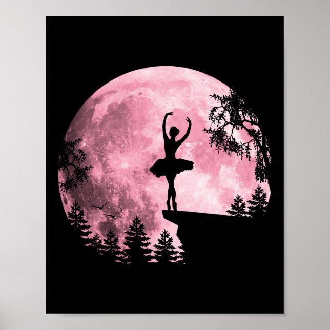 Affiche Ballet Danser rose Pleine Lune Ballerina Fille (Devant)