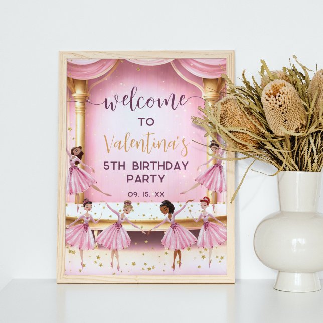 Affiche Ballet rose et or scène Ballerina Party Bienvenue (Créateur téléchargé)