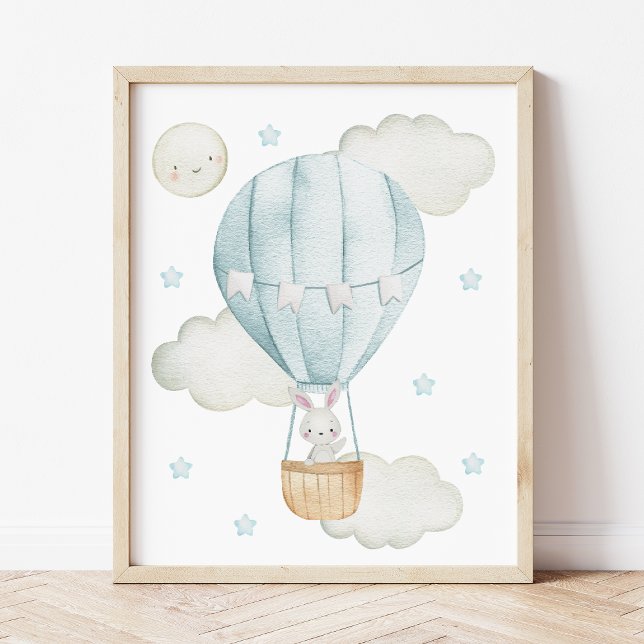 Affiche Ballon à air chaud bleu, Animaux, Lapin, Garçon po (Créateur téléchargé)