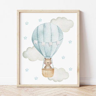 Affiche Ballon à air chaud bleu, Animaux, Ours, Garçon Nur
