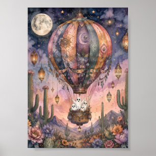 Affiche Ballon à Air Chaud Fantôme Fantaisiste Désert Céle