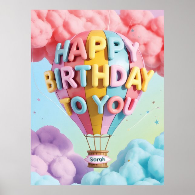 Affiche Ballon à air chaud "Joyeux Anniversaire" 3D fantai (Devant)