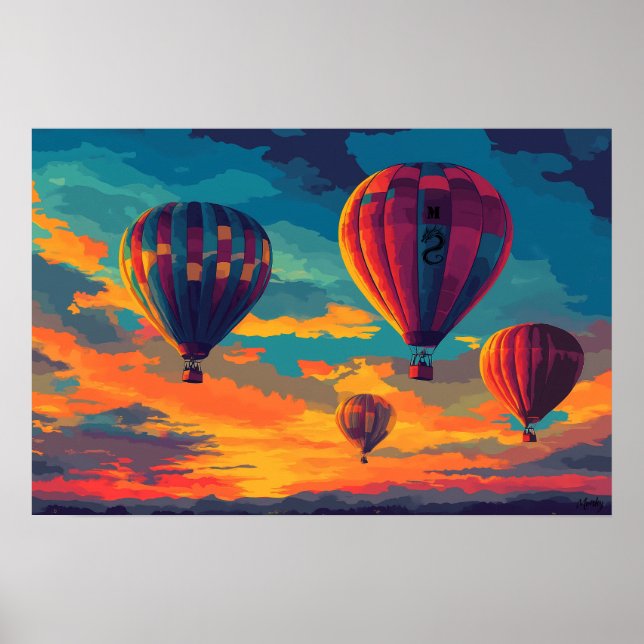 Affiche Ballon à air chaud Pop Art - Aventure dans le ciel (Devant)