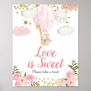 Affiche Ballon à air chaud rose Aquarelle L'amour est doux
