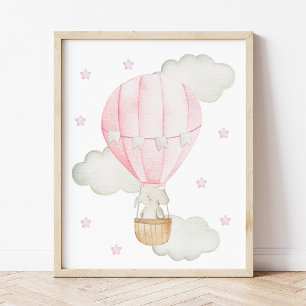 Affiche Ballon à Air Chaud Rose, Éléphant, Étoile, Nurseri