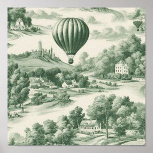Affiche Ballon à Air Chaud Toile de Campagne Verte (9)