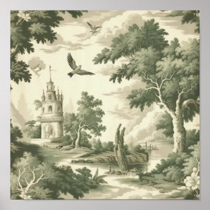 Affiche Ballon à Air Chaud Toile de Jouy Campagne Verte (2