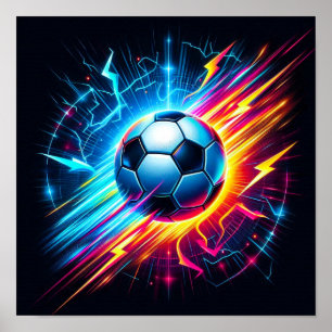 Affiche Ballon de football électrique futuriste éclair