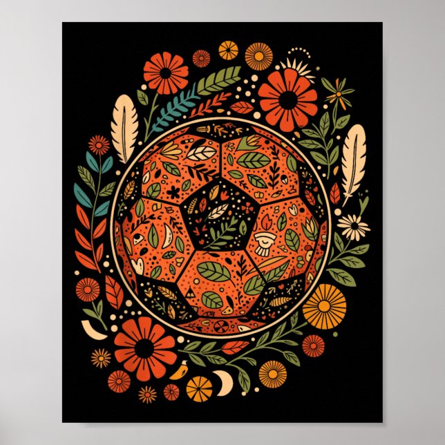 Affiche Ballon de football fleur boho (Devant)