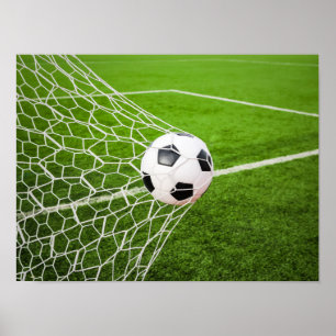 Affiche Ballon de football frappant le filet de but