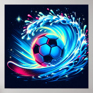 Affiche Ballon de football futuriste sur les vagues de l'o