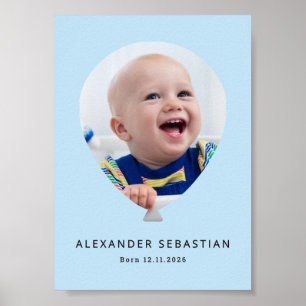 Affiche Ballon de Photo de Garçon Personnalisé Bleu Clair