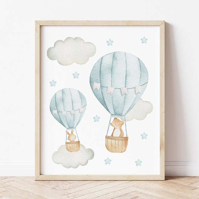 Affiche Ballon gonflable bleu chaud, Ours, Lapin, Garçon N (Créateur téléchargé)