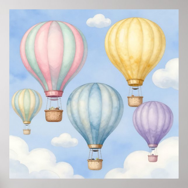 Affiche Ballons à Air Chaud Pastel dans le Ciel (Devant)