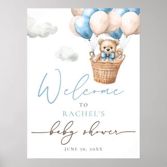 Affiche Ballons à ours en peluche | Baby shower Blue Boy B (Devant)