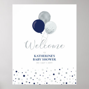 Affiche Ballons Argent et Bleu Marine Bienvenue à la Bab