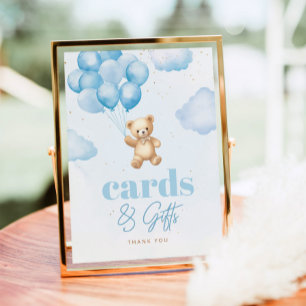 Affiche Ballons bleu ours en peluche Cartes et cadeaux