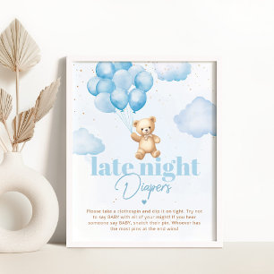 Affiche Ballons bleu ours en peluche Late couche de nuit