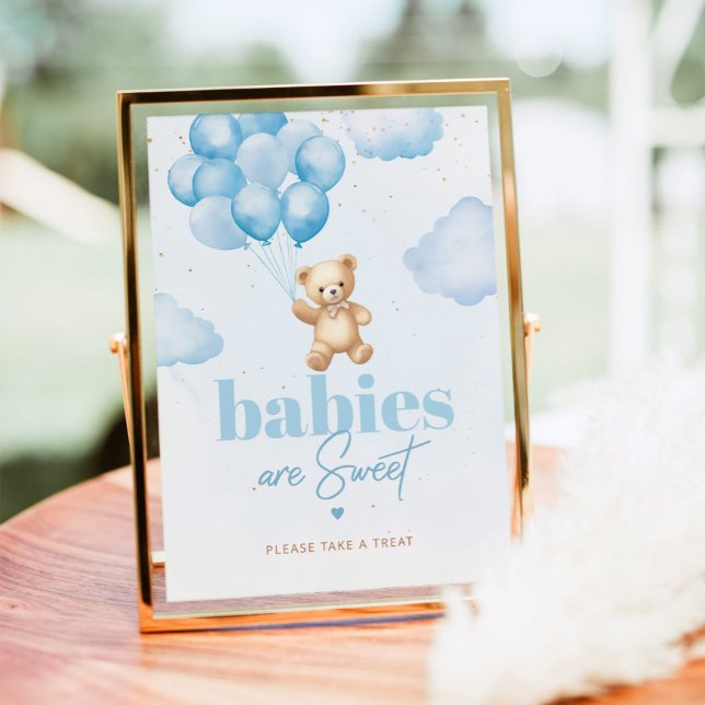 Affiche Ballons bleu ours en peluche Les bébés sont doux (Créateur téléchargé)