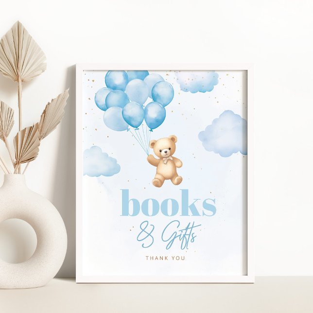 Affiche Ballons bleu ours en peluche Livres et cadeaux (Créateur téléchargé)