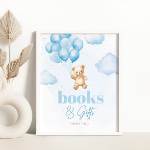 Affiche Ballons bleu ours en peluche Livres et cadeaux