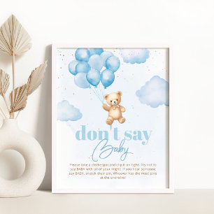 Affiche Ballons bleu ours en peluche Ne pas dire jeu de bé