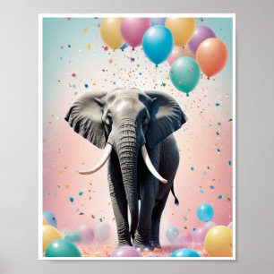 Affiche Ballons colorés d'éléphant amical confetti Art