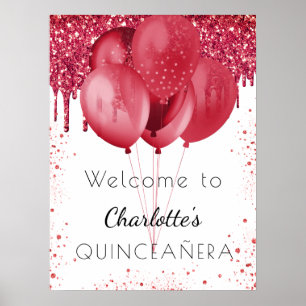 Affiche Ballons d'accueil en parties scintillant rouge bla