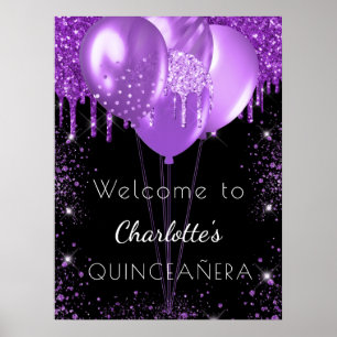 Affiche Ballons d'accueil en parties scintillant violet no