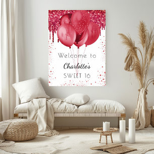 Affiche Ballons d'accueil Sweet 16 parties scintillant rou