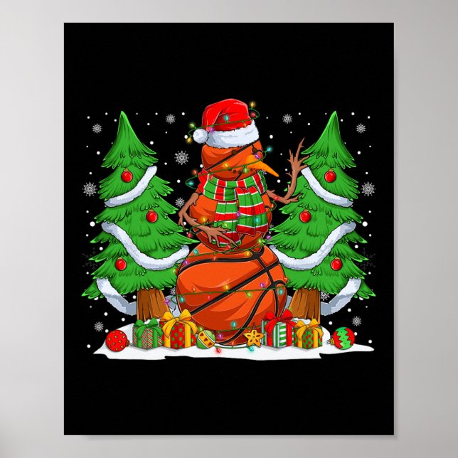 Affiche Ballons de basket amusant Snowman Arbre de Noël Li (Devant)