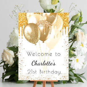 Affiche Ballons de bienvenue en blanc et or brillant pour