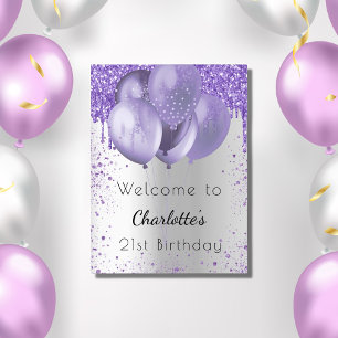 Affiche Ballons de bienvenue en glitter violet argent pour