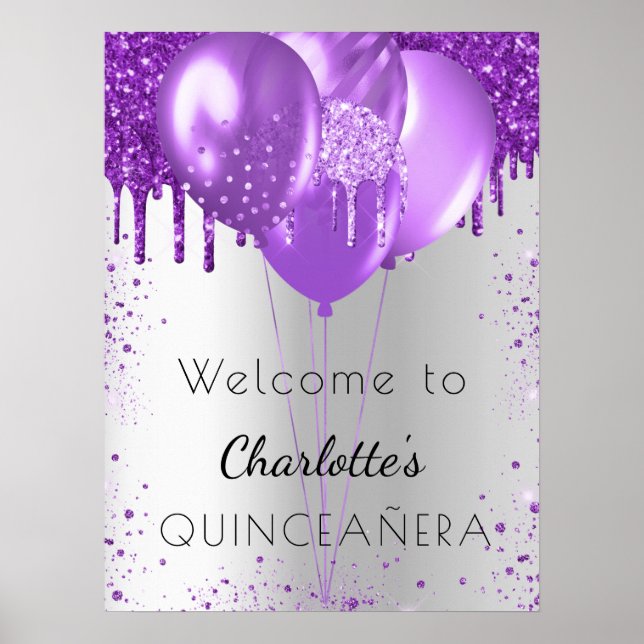 Affiche Ballons de bienvenue en parties scintillant violet (Devant)