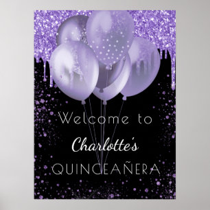 Affiche Ballons de bienvenue en violet noir pailleté pour
