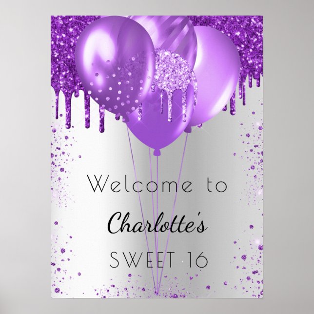 Affiche Ballons de bienvenue Sweet 16 parties scintillant  (Devant)