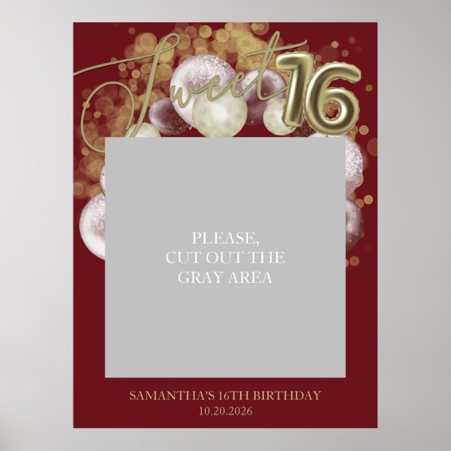 Affiche Ballons de fête d'anniversaire Gold Sweet 16 Burgu (Devant)