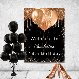 Affiche Ballons de fête de paillettes d'or noir pour anniv