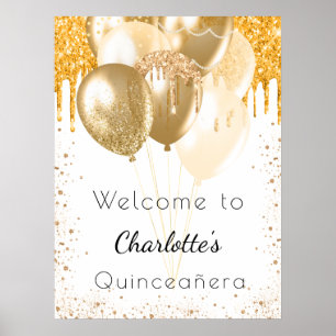 Affiche Ballons de parties scintillant en or blanc Quincea