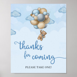 Affiche Ballons d'ivoire bleu ours en peluche merci d'être