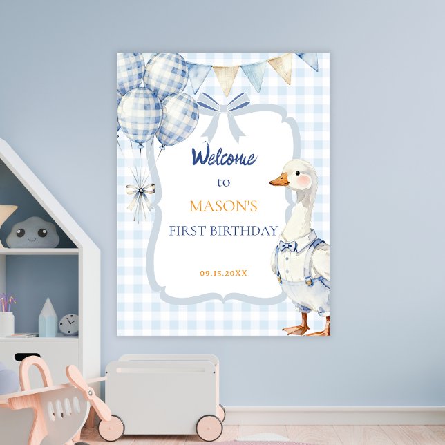 Affiche Ballons d'oie de fête garçon premier anniversaire  (Créateur téléchargé)