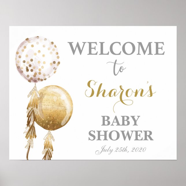 Affiche Ballons d'or baby shower signe de bienvenue (Devant)