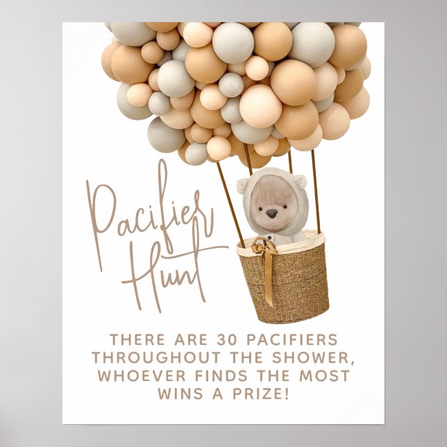 Affiche Ballons d'ours Baby shower moderne chasse pacifiqu (Devant)